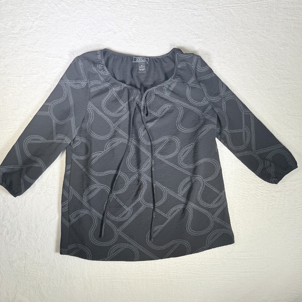 Vtg New York & Co Womens Blouse 3/4 Sleeves Black Y2k Corporate‎ Grunge Size M